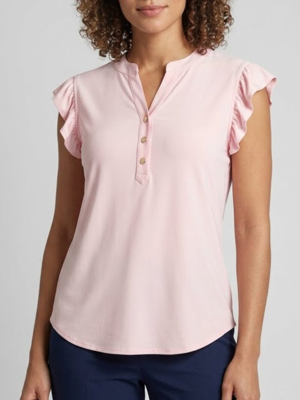 NWOT Anne Klein Pink Stretchy Ruffle Blouse